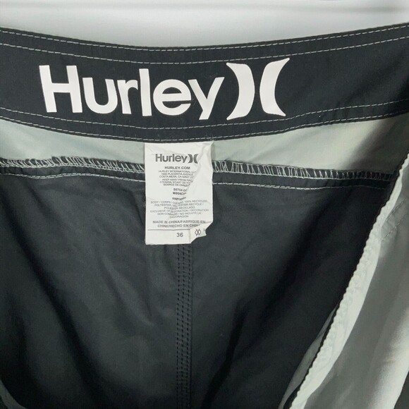 Hurley Men's Board Shorts Size 36 Gray White Black Blue Swimming Surf w/Pocket - Picture 5 of 7